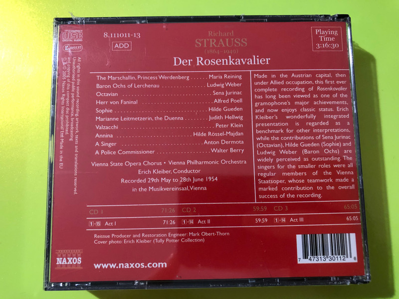 Erich Kleiber — Richard Strauss: Der Rosenkavalier, Naxos Historical (3CD Box Set) (747313301126) 