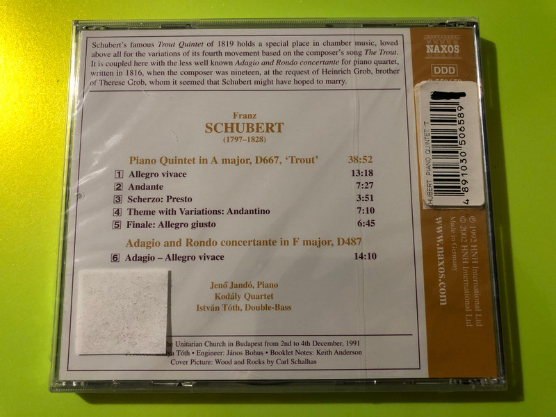 Schubert: Piano Quintet 'Trout' & Adagio and Rondo Concertante – Jandó, Kodály Quartet, Naxos (CD) (4891030506589) 