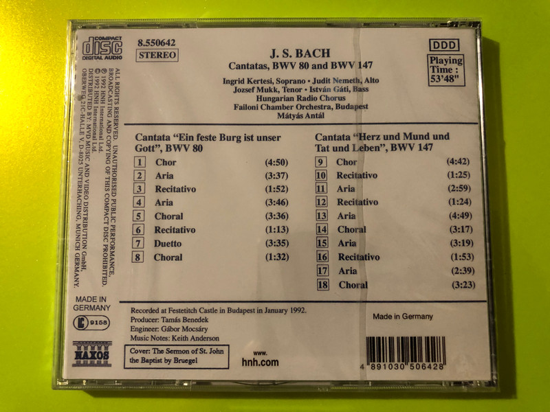 J.S. Bach: Cantatas BWV 80 "Ein feste Burg" & BWV 147 – Kertesi, Failoni Chamber Orchestra, Naxos (CD) (4891030506428) 