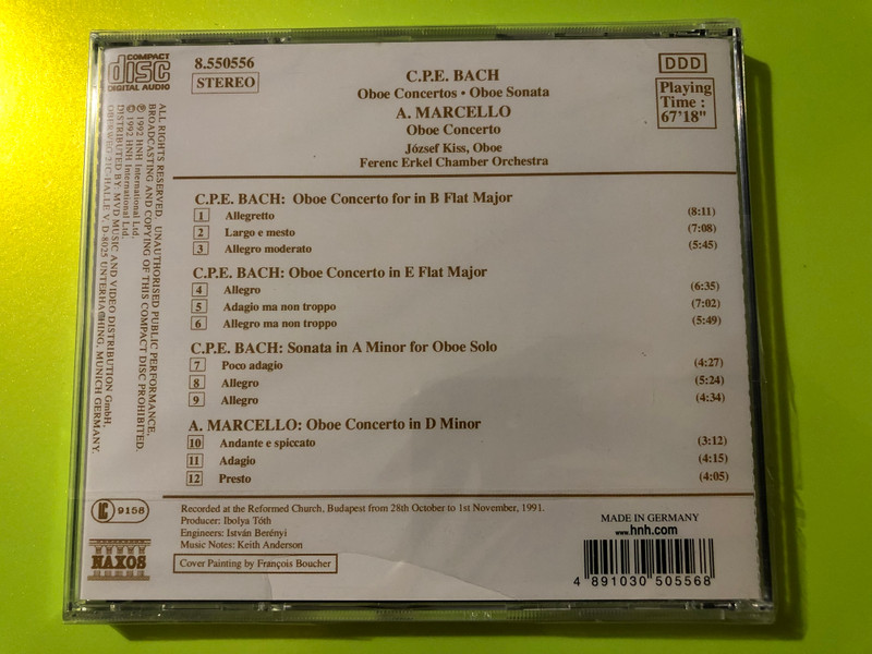 C.P.E. Bach: Oboe Concertos & Sonata / A. Marcello: Oboe Concerto – József Kiss, Naxos (CD) (4891030505568) 