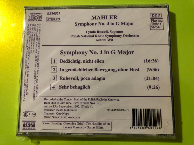 Mahler: Symphony No. 4 in G Major – Antoni Wit, Naxos (CD) (4891030505278) 