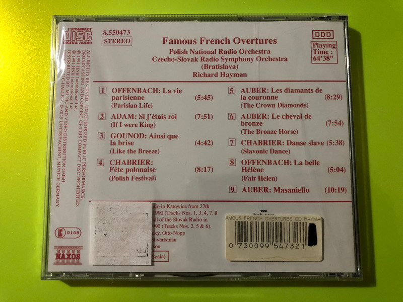 Famous French Overtures – Polish National Radio Orchestra, Richard Hayman, Naxos (CD) (0730099547321) 