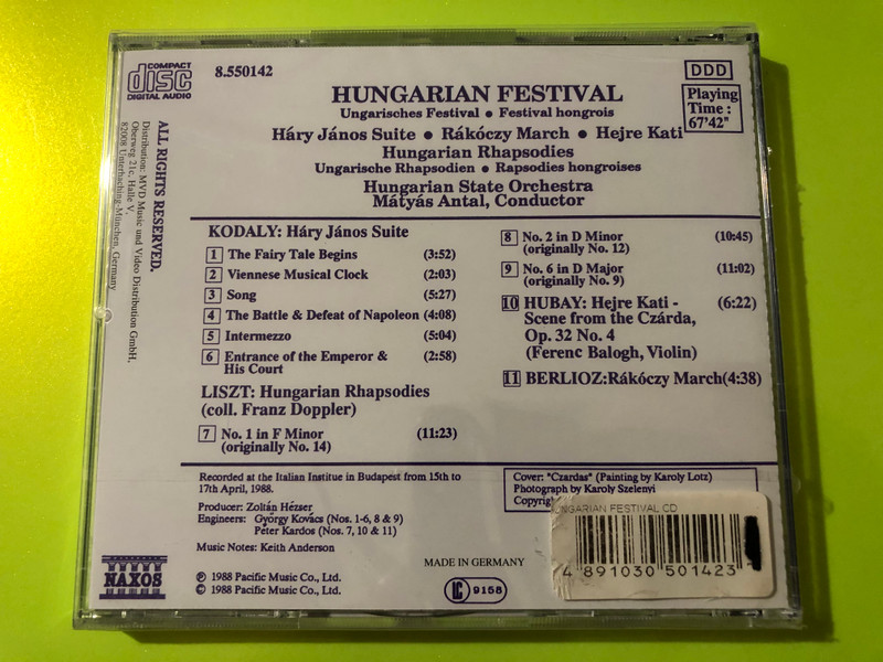 Hungarian Festival: Kodály's Háry János Suite, Liszt Rhapsodies & More – Mátyás Antal, Naxos (CD) (4891030501423) 