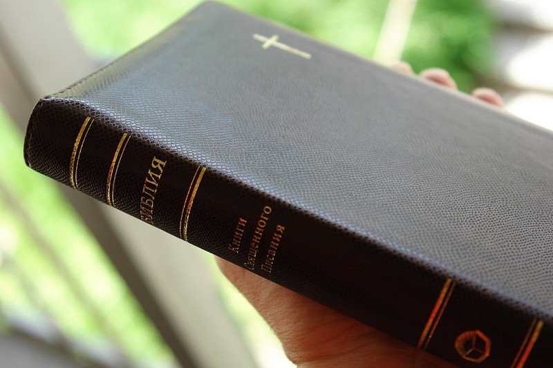 Russian Synodal Bible CROSS on Cover Русская Библия Синодальный перевод / Brown Luxury Leather Cover with Golden Edges and Zipper and Thumb Index (9789664120781) 
