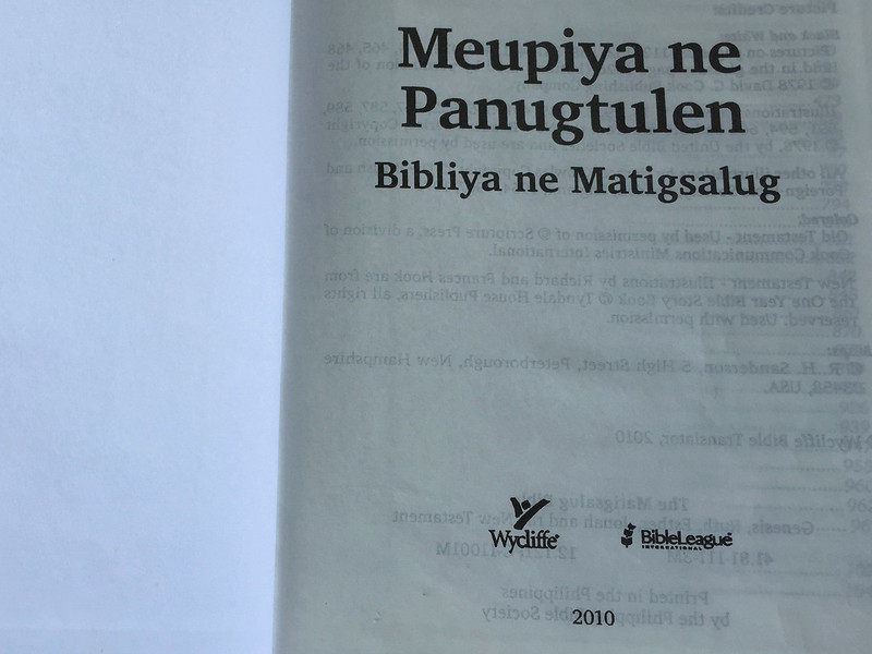 The Matigsalug Language Bible, Genesis, Ruth, Esther, Jonah and the New Testament / Meupiya ne Panugtulen / Bibliya ne Matigsalug / Color Illustrations and Maps, Red Cover / Language of the Philippines