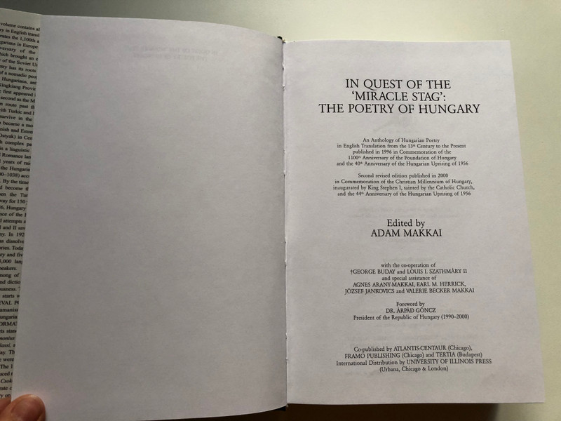 In Quest of the Miracle Stag The Poetry of Hungary - Volume 1 by Adam Makkai  An Anthology of Hungarian Poetry from the 13th Century to the Present in English Translation, Vol 1. (9789638602428)