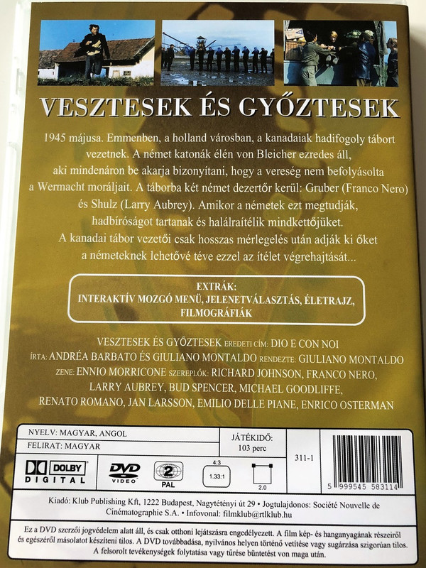 Vesztesek és győztesek DVD 1969 (Gott mit uns (Dio e con noi)) / The Fifth Day of Peace / Starring: Richard Johnson, Franco Nero, Michael Goodliffe, Bud Spencer and Helmuth Schneider / Directed by: Giuliano Montaldo (5999545583114)