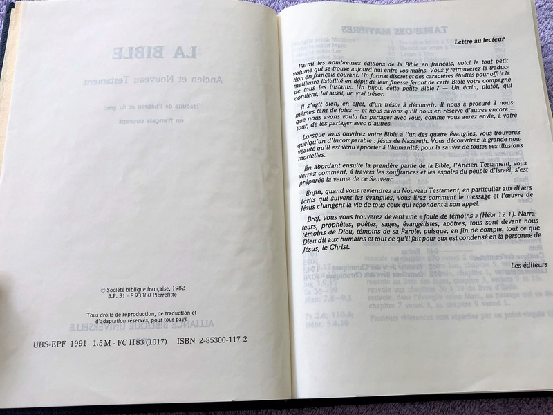 French Bible / La Bible Ancien et Nouveau Testament / Traduit du grec et de l'hébreu en français courant / 1991 Print (2853001172)