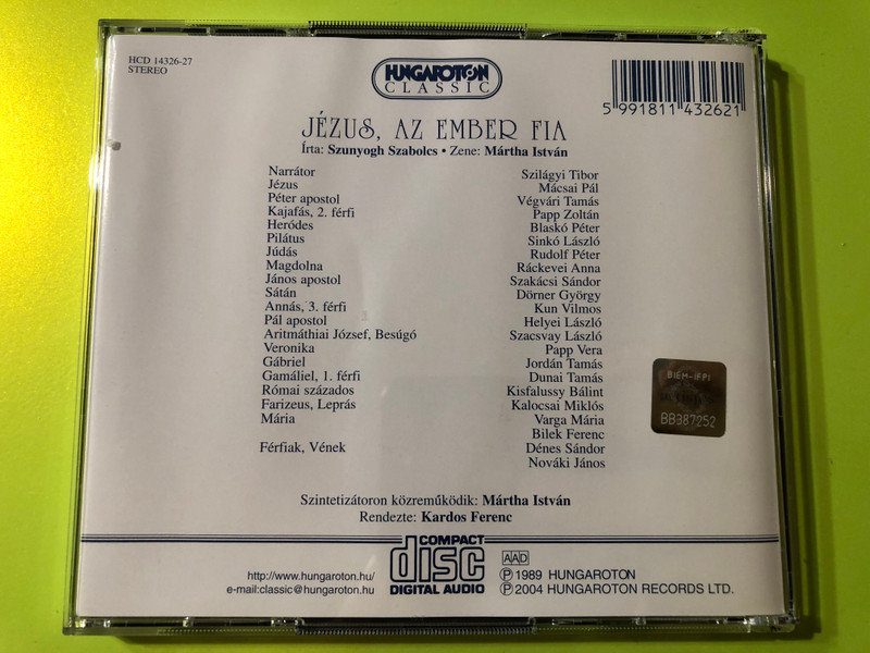 Jézus, az ember fia CD / Jesus the Son of Man / Written by Szunyogh Szabolcs / Directed by Kardos Ferenc / Mácsai Pál, Végvári Tamás / Történetek az Újszövetségből (5991811432621) 