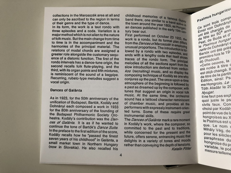 Kodály Zoltán: Psalmus Hungaricus, Marosszéki táncok, Galántai táncok CD / Conducted by Fischer Iván /  Hungaroton Classic ‎– HCD 31324 