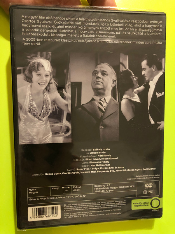 HYPPOLIT, A LAKÁJ DVD 1931 / Hyppolit, the Butler / Audio: Hungarian / Subtitle: English / Director:  István Székely / Starring: Kabos Gyula, Csortos Gyula, Haraszti Mici, Fenyvessy Éva, Jávor Pál, Gózon Gyula, Erdélyi Mici