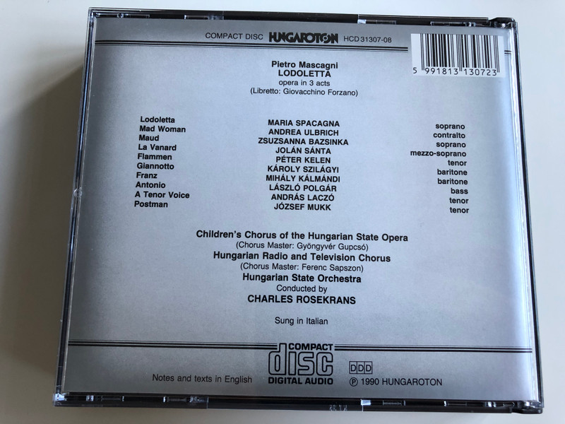 Pietro Mascagni: Lodoletta CD Maria Spacagna / HCD 31307-08 / Label: Hungaroton / Length: 1 hour 43 minutes / The libretto is by Giovacchino Forzano (5991813130723)