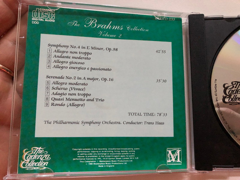 BRAHMS - THE BRAHMS COLLECTION VOLUME 2 - CLASSICAL - The Cadenza Collection / Symphony No.4, Serenade No.2 / ALBUM CD 1990 / MASTERPLACE / A Digital Recording