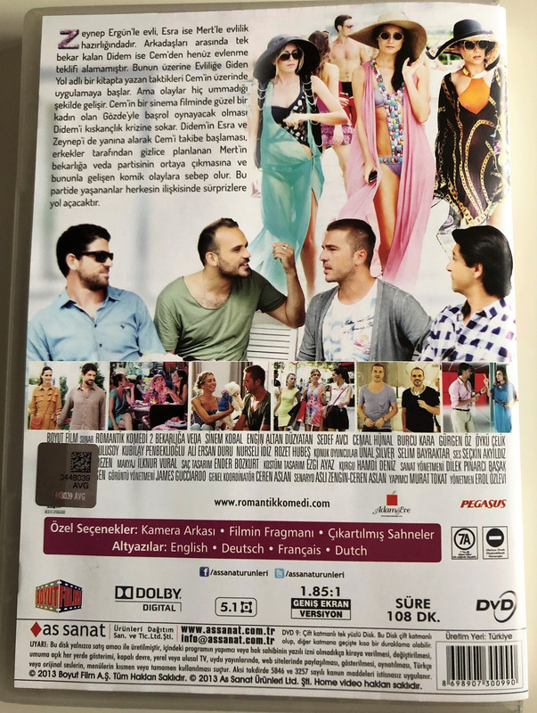 Romantik Komedi 2 Bekarliğa Veda DVD 2013 Romantic Comedy 2 Farewell Bachelorette / Directed by Erol Özlevi / Starring: Engin Altan Düzyatan, Sinem Kobal, Sedef Avcı, Gürgen Öz, Cemal Hünal (8698907300990)