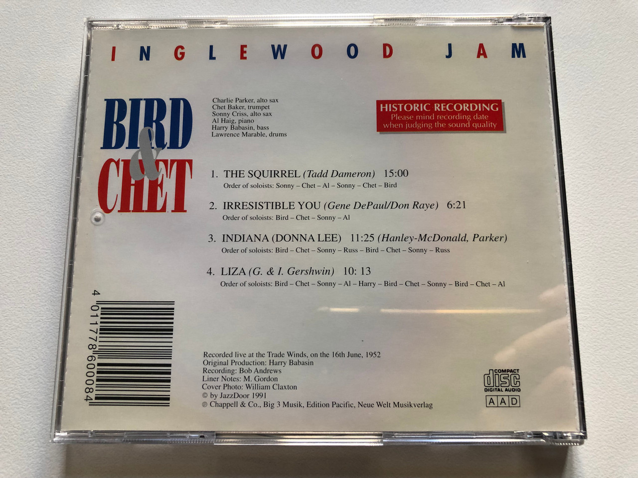 https://cdn11.bigcommerce.com/s-62bdpkt7pb/products/0/images/320653/Inglewood_Jam_Live_At_The_Trade_Winds_June_16_1952_Bird_Chet_-_Featuring_Sonny_Criss_Al_Haig_Harry_Babasin_Lawrence_Marable_Jazz_Door_Audio_CD_1991_JD_1209_2__75086.1704699480.1280.1280.JPG?c=2