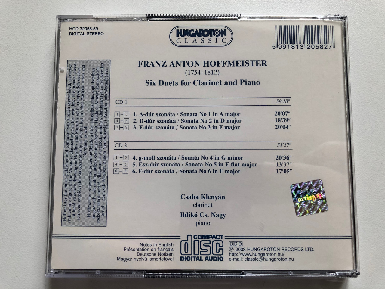 https://cdn11.bigcommerce.com/s-62bdpkt7pb/products/0/images/345987/Franz_Anton_Hoffmeister_Six_Duets_for_Clarinet_and_Piano_-_Csaba_Klenyan_clarinet_Ildiko_Cs._Nagy_piano_Hungaroton_Classic_2x_Audio_CD_2003_Stereo_HCD_32058-59_2__11005.1724219687.1280.1280.JPG?c=2