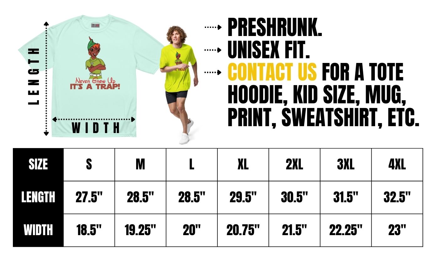 CultSub Unisex Performance T-shirt Size Chart