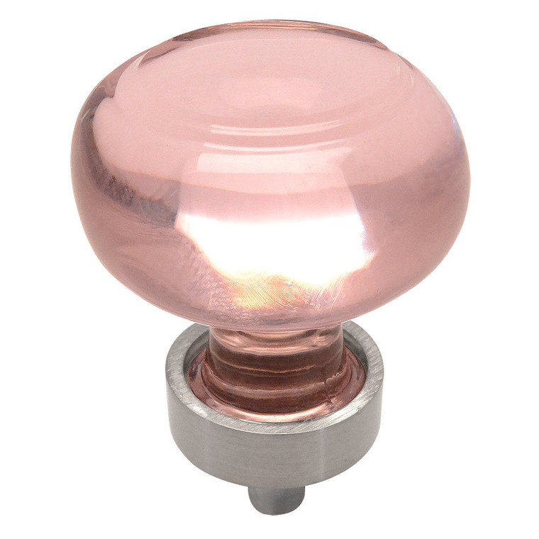 Cosmas 6355SN-P Satin Nickel & Pink Glass Round Cabinet Knob