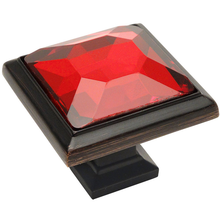 Cosmas 5883ORB-RED Oil Rubbed Bronze & Red Glass Square Cabinet Knob