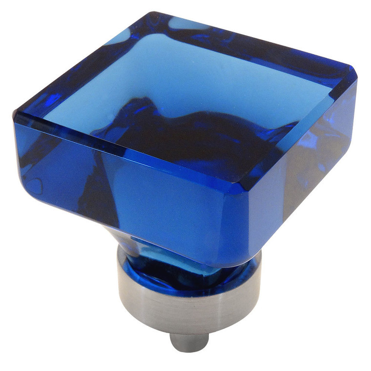Cosmas 6377SN-BL Satin Nickel & Blue Glass Square Cabinet Knob