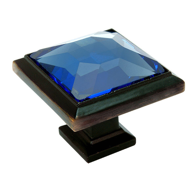 Cosmas 5883ORB-BL Oil Rubbed Bronze & Blue Glass Square Cabinet Knob