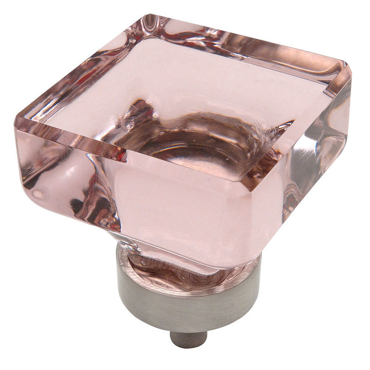 Cosmas 6377SN-P Satin Nickel & Pink Glass Square Cabinet Knob