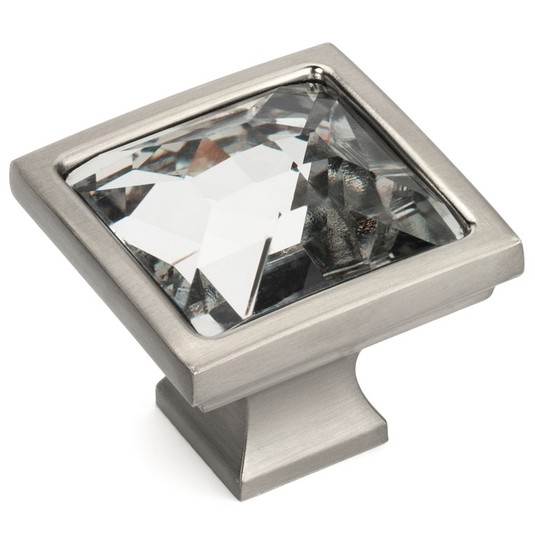 Cosmas 6825SN-C Satin Nickel & Clear Glass Square Cabinet Knob