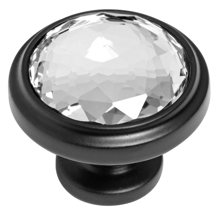 Cosmas 5317FB-C Flat Black & Clear Glass Round Cabinet Knob