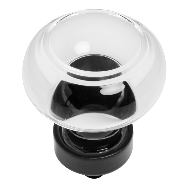 Cosmas 6355FB-C Flat Black & Clear Glass Round Cabinet Knob