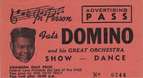 FATS DOMINO ADVERTISING PASS TICKET