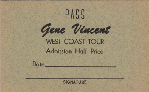 GENE VINCENT WEST COAST TOUR PASS