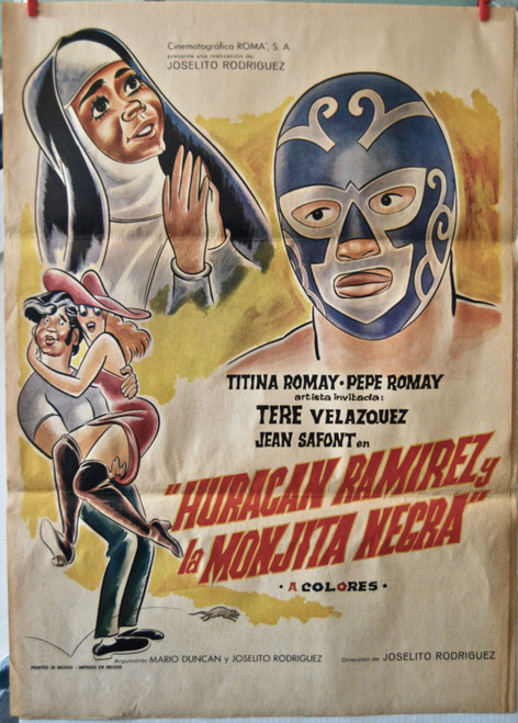 HURACAN RAMIREZY LA MONJITA NEGRA Mexican wrestling movie poster