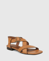 Aneese Tan Leather Flat Sandal. 