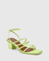 Jayson Fluro Green Leather Strappy Block Heel Sandal. 