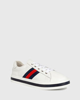 Belgium White Leather Lace Up Flatform Sneaker 