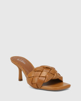 Combs Tan Woven Leather Stiletto Heel Sandal 