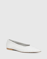 Braelyn White Woven Leather Pointed Toe Flat 