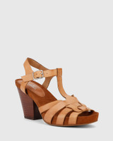 Carlino Tan Leather Block Heeled Sandal. 