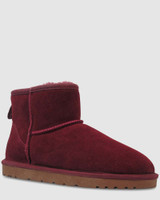Cosy Burgundy Suede Shearling Lined Ankle Boot Slipper. 