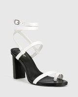 Regeena White Leather Block Heel Sandal. 