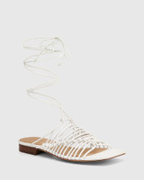 Armey White Leather Strappy Flat Sandal 