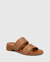 Lexy Golden Tan Stretch Leather Double Strap Slide 