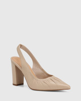 Huggins Pale Porcelain Leather Block Heel Slingback. 