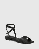 Astrid Black Leather Ankle Strap Sandal 