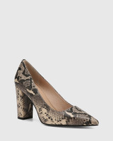 Huda Putty Embossed Printed Leather Block Heel Pump 