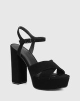 Valentina Black Suede Leather Platform Heel Sandal  