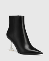 Quinncy Black Leather Flared Heel Ankle Boot 