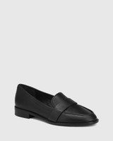 Hestia Black Leather Flat Loafer  