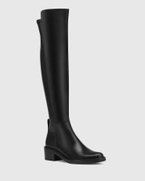 Bower Black Leather Block Heel Over The Knee Long Boot  