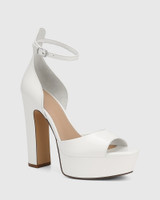 Zinnia White Leather Platform Heel Sandal  